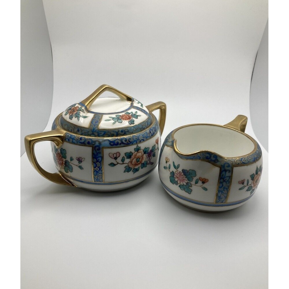 Vintage Nippon Hand Painted Floral Sugar & Creamer Set Floral